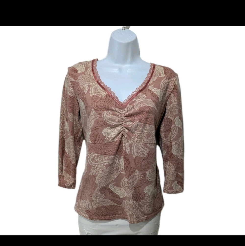 Dressbarn Lace Trim Empire Babydoll Top Blouse L Whimsical 90s Y2K 7500